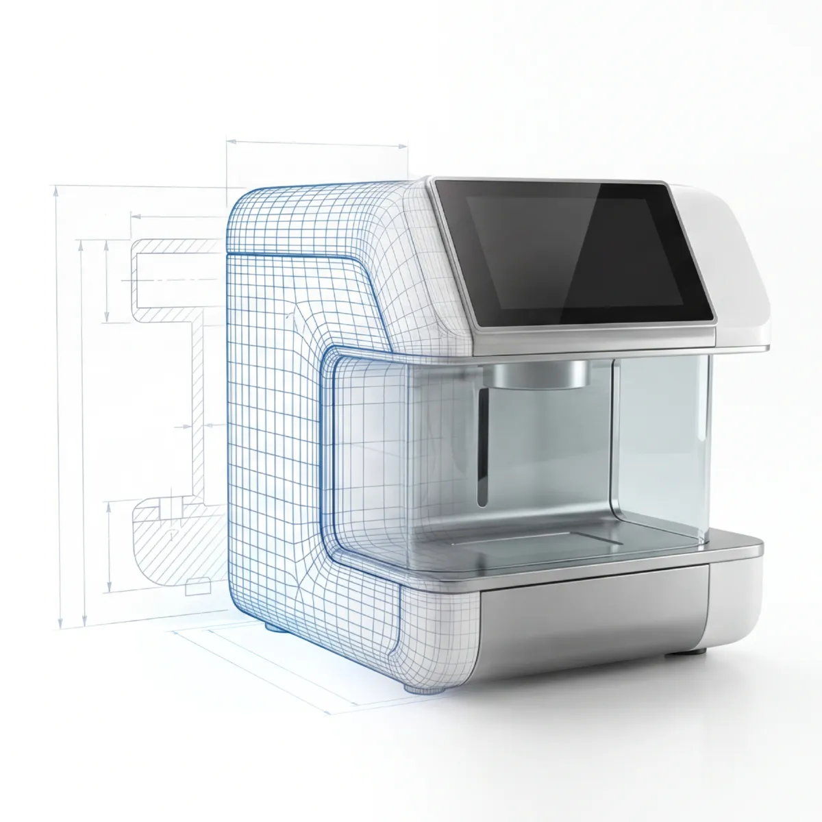 CAD drawings transitioning to a photoreal 3D product visualization